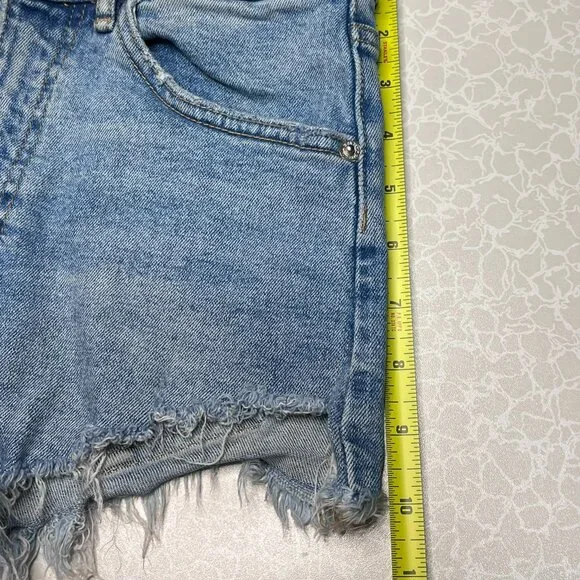 ZARA High Rise Shorts Denim Jean Blue Ripped Size 4 - Picture 6 of 7